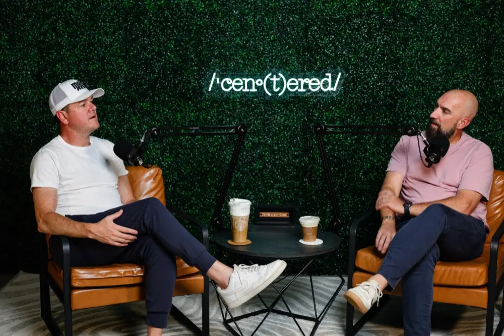 two men talking on a podcast